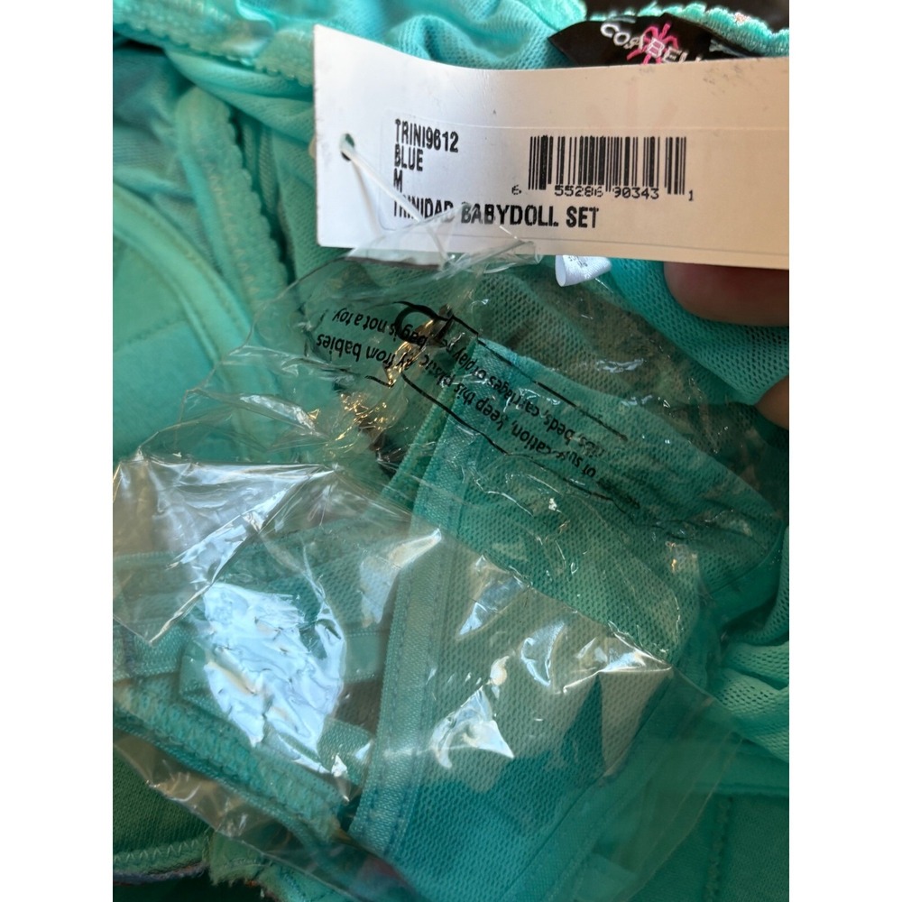 Cosabella Babydoll Lingerie Lace Trim‎ Sheer Aqua Blue Mini Dress Size M - Picture 7 of 8